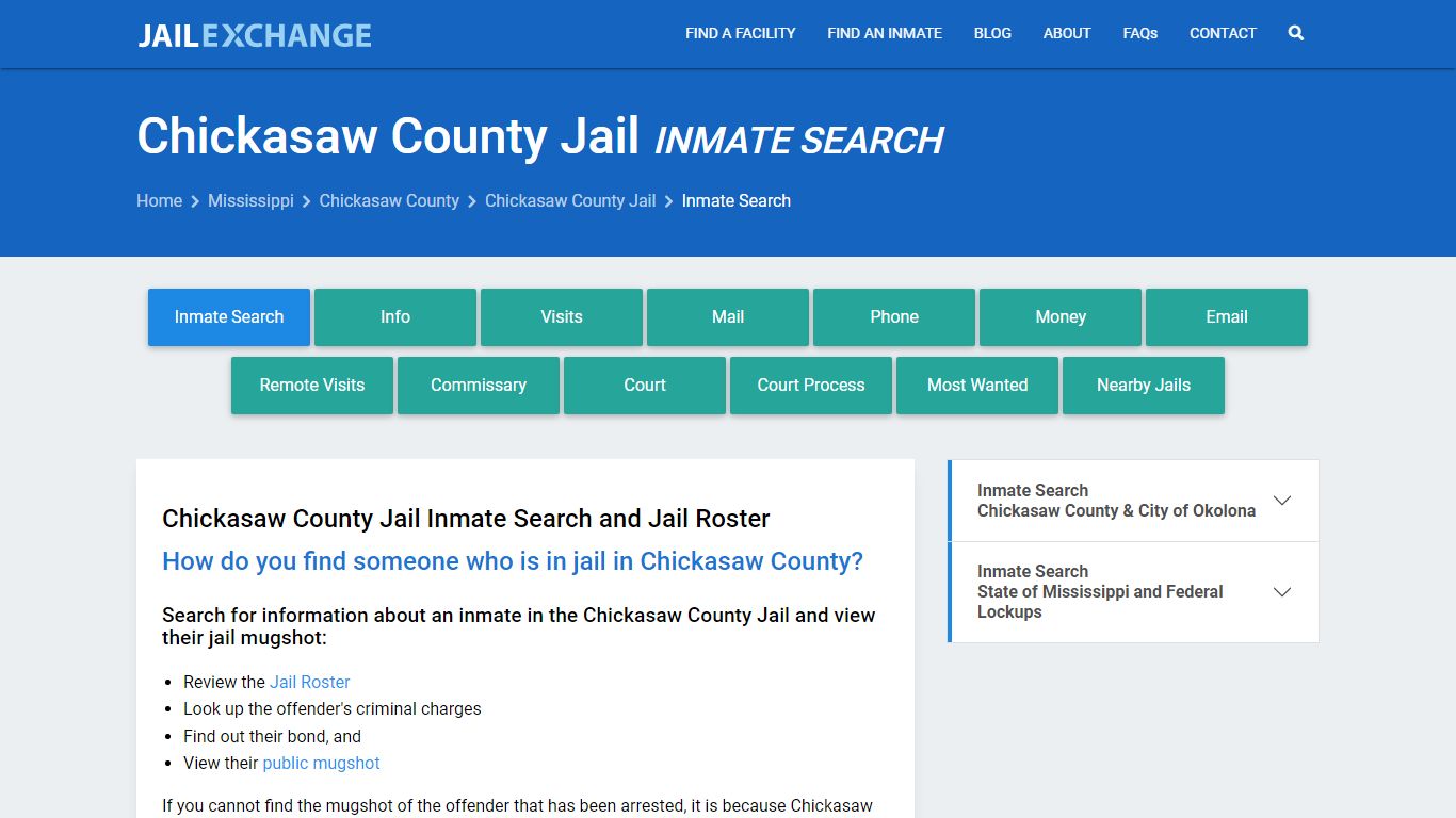 Inmate Search: Roster & Mugshots - Chickasaw County Jail, MS